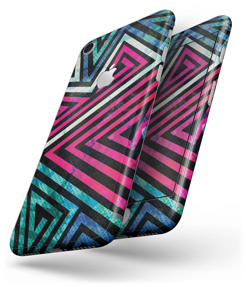 Grungy Neon Triangular Zig Zag Shapes - Skin-kit for the iPhone 8 or 8 Plus