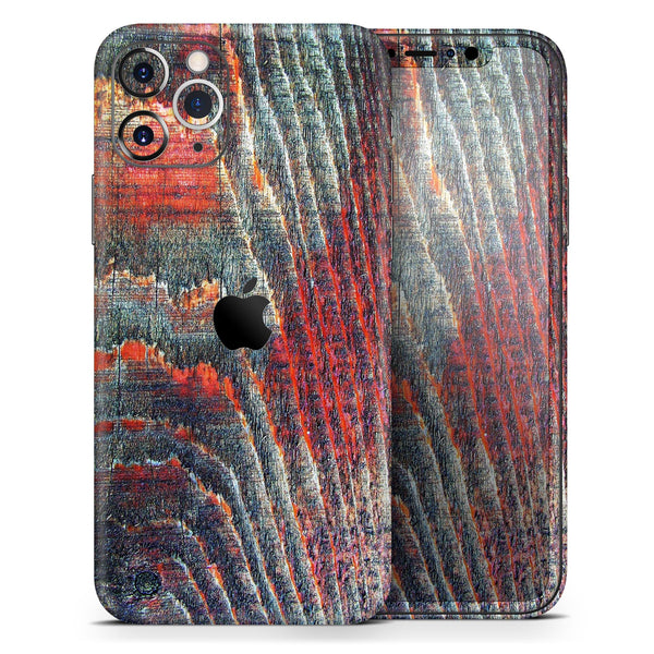 Grungy Orange and Teal Dyed Wood Surface - Skin-Kit compatible with the Apple iPhone 12, 12 Pro Max, 12 Mini, 11 Pro or 11 Pro Max (All iPhones Available)