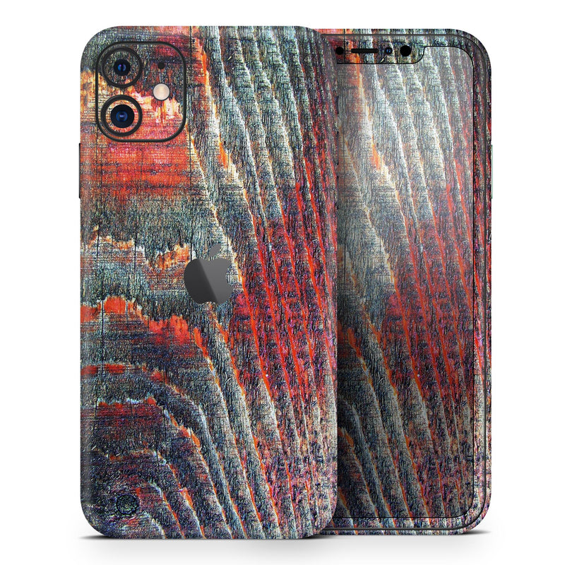 Grungy Orange and Teal Dyed Wood Surface - Skin-Kit compatible with the Apple iPhone 12, 12 Pro Max, 12 Mini, 11 Pro or 11 Pro Max (All iPhones Available)