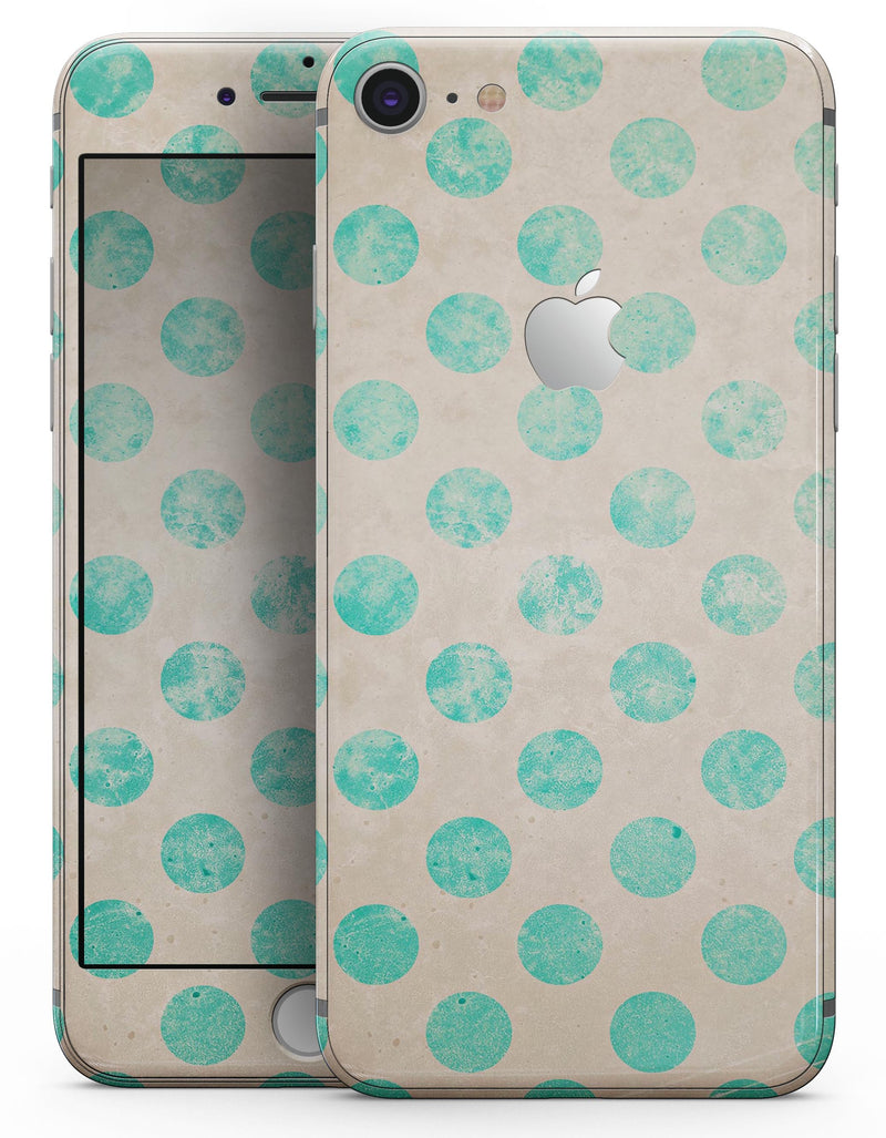 Grungy Teal Polka Dots - Skin-kit for the iPhone 8 or 8 Plus