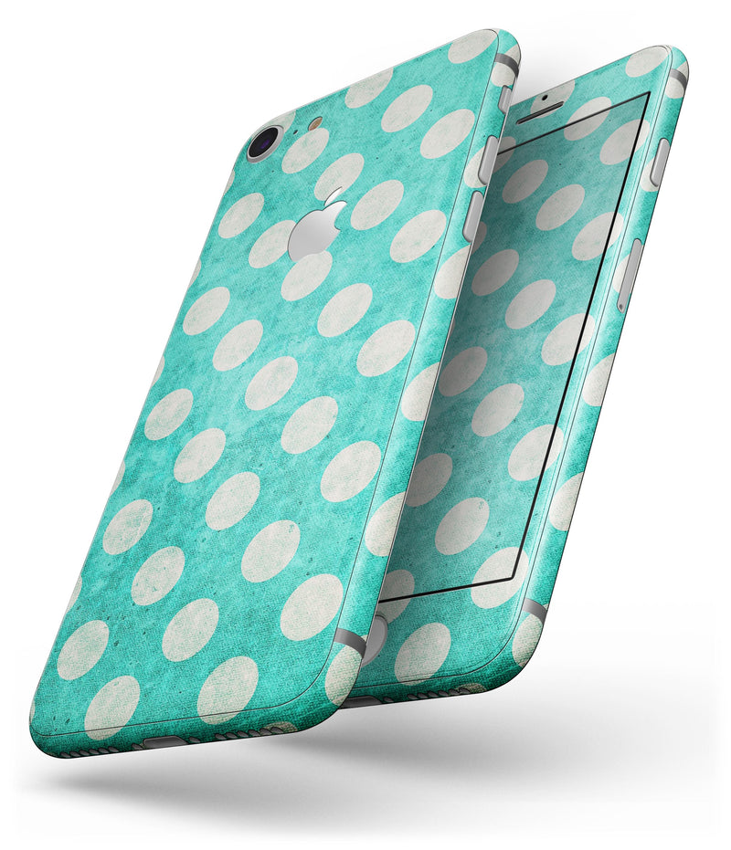 Grungy Teal and White Polka Dots - Skin-kit for the iPhone 8 or 8 Plus