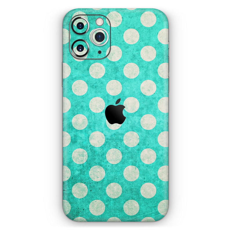 Grungy Teal and White Polka Dots - Skin-Kit compatible with the Apple iPhone 12, 12 Pro Max, 12 Mini, 11 Pro or 11 Pro Max (All iPhones Available)