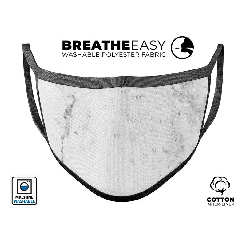 Grungy White Marble  - Made in USA Mouth Cover Unisex Anti-Dust Cotton Blend Reusable & Washable Face Mask with Adjustable Sizing for Adult or Child