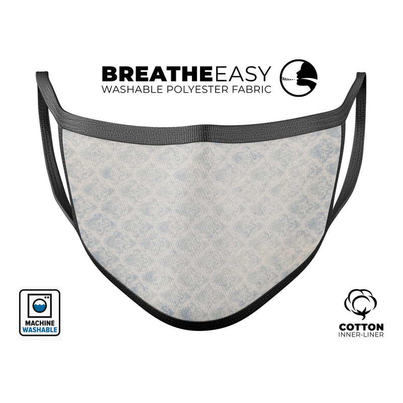 Grungy White and Blue Winter Damask  - Made in USA Mouth Cover Unisex Anti-Dust Cotton Blend Reusable & Washable Face Mask with Adjustable Sizing for Adult or Child