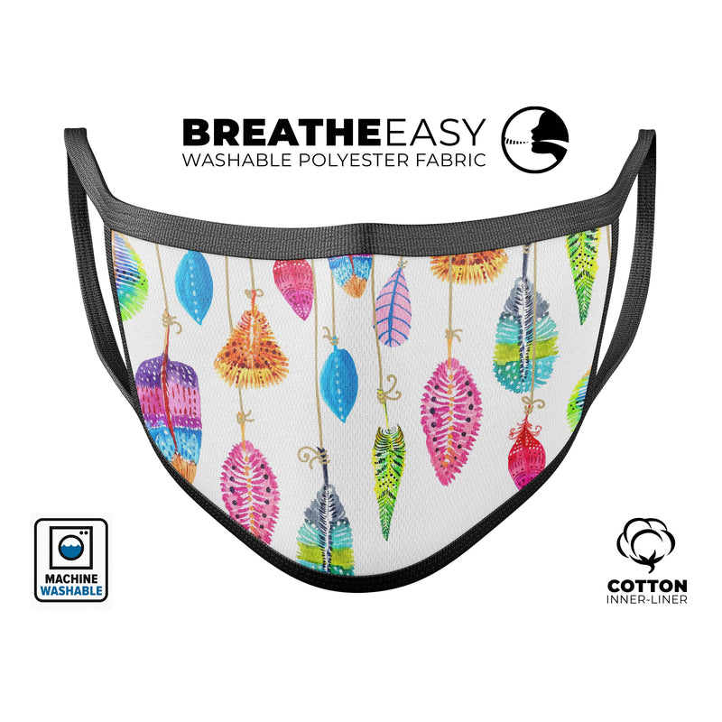 Hanging Feathers - Made in USA Mouth Cover Unisex Anti-Dust Cotton Blend Reusable & Washable Face Mask with Adjustable Sizing for Adult or Child