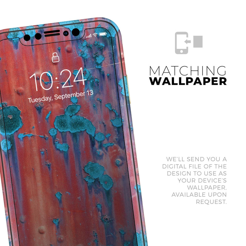 Hot Coral Metal with Turquoise Rust - Skin-Kit compatible with the Apple iPhone 12, 12 Pro Max, 12 Mini, 11 Pro or 11 Pro Max (All iPhones Available)