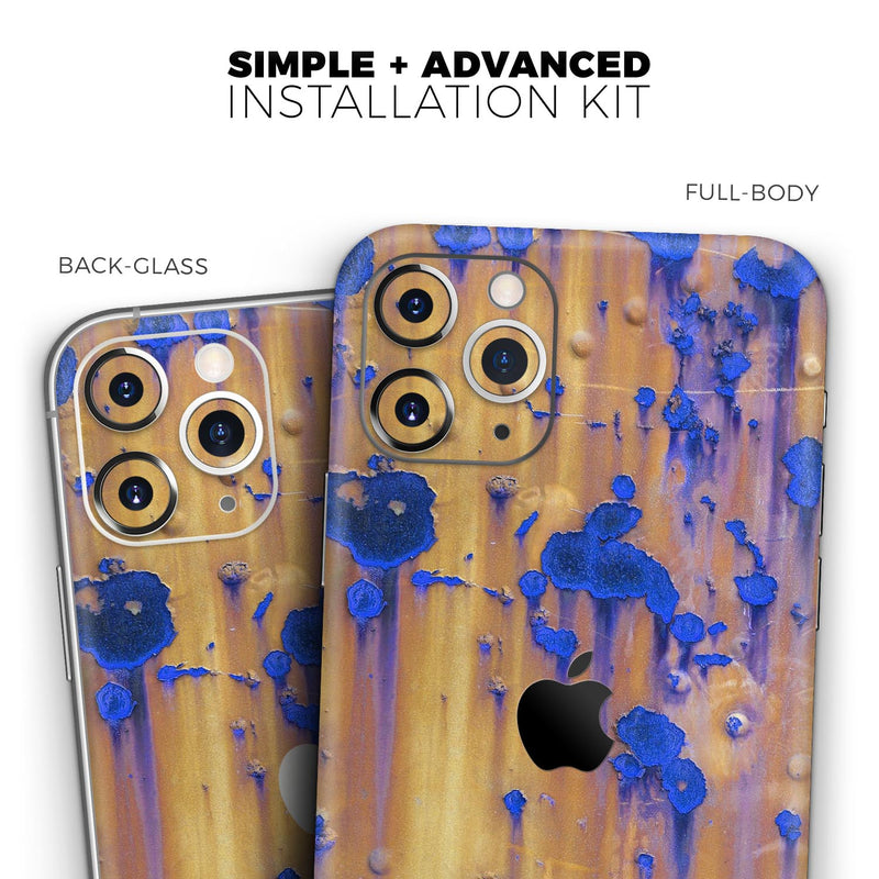 Hot Orange Metal with Royal Blue Rust - Skin-Kit compatible with the Apple iPhone 12, 12 Pro Max, 12 Mini, 11 Pro or 11 Pro Max (All iPhones Available)