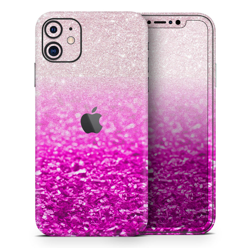 Hot Pink & Silver Glimmer Fade - Skin-Kit compatible with the Apple iPhone 12, 12 Pro Max, 12 Mini, 11 Pro or 11 Pro Max (All iPhones Available)