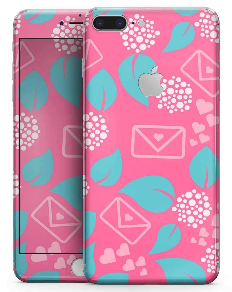 Hot Pink Letters With Teal Green Leaves - Skin-kit for the iPhone 8 or 8 Plus