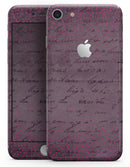 Hot Pink Micro Hearts Over Burgundy Script - Skin-kit for the iPhone 8 or 8 Plus