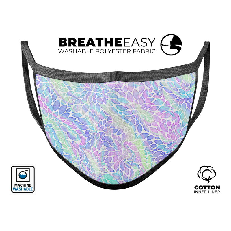 Iridescent Dahlia v3 - Made in USA Mouth Cover Unisex Anti-Dust Cotton Blend Reusable & Washable Face Mask with Adjustable Sizing for Adult or Child
