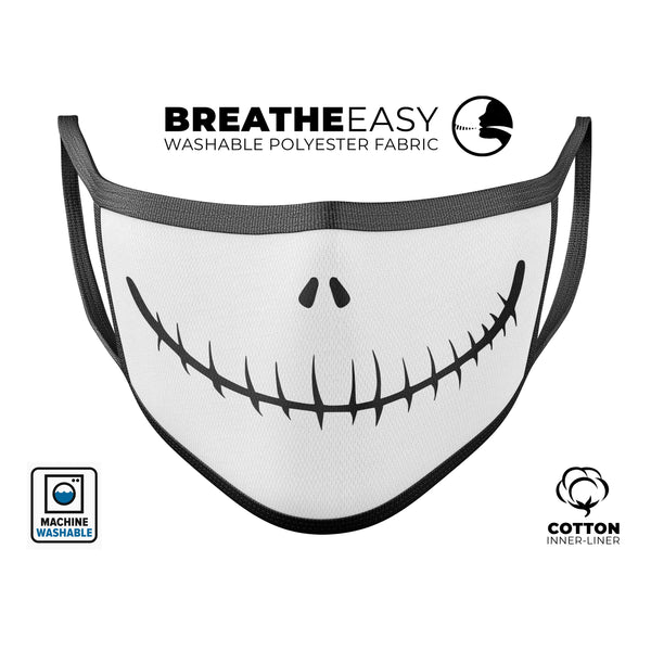 Jack Skeleton Mouth V2 - Made in USA Mouth Cover Unisex Anti-Dust Cotton Blend Reusable & Washable Face Mask with Adjustable Sizing for Adult or Child