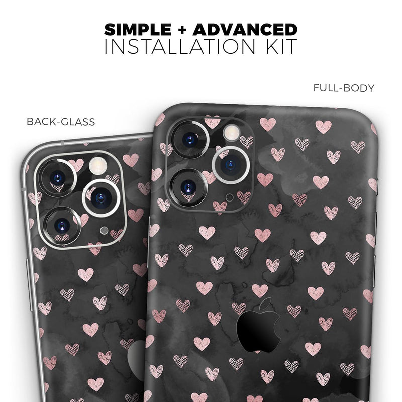 Karamfila Marble & Rose Gold Hearts v11 - Skin-Kit compatible with the Apple iPhone 12, 12 Pro Max, 12 Mini, 11 Pro or 11 Pro Max (All iPhones Available)