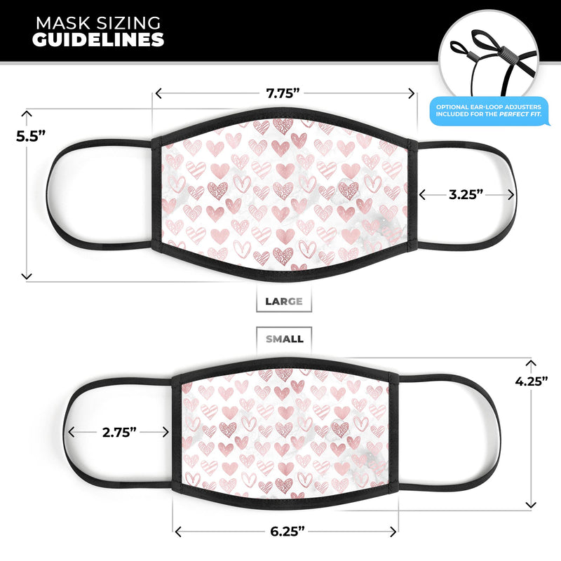 Karamfila Marble & Rose Gold Hearts v3 - Made in USA Mouth Cover Unisex Anti-Dust Cotton Blend Reusable & Washable Face Mask with Adjustable Sizing for Adult or Child
