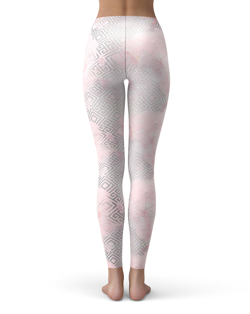 Karamfila Silver & Pink Marble V12 - All Over Print Womens Leggings / Yoga or Workout Pants