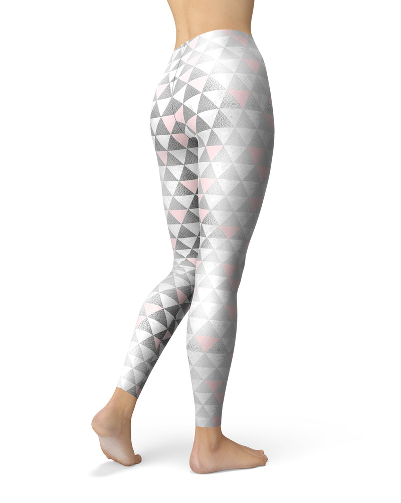 Karamfila Silver & Pink Marble V13 - All Over Print Womens Leggings / Yoga or Workout Pants