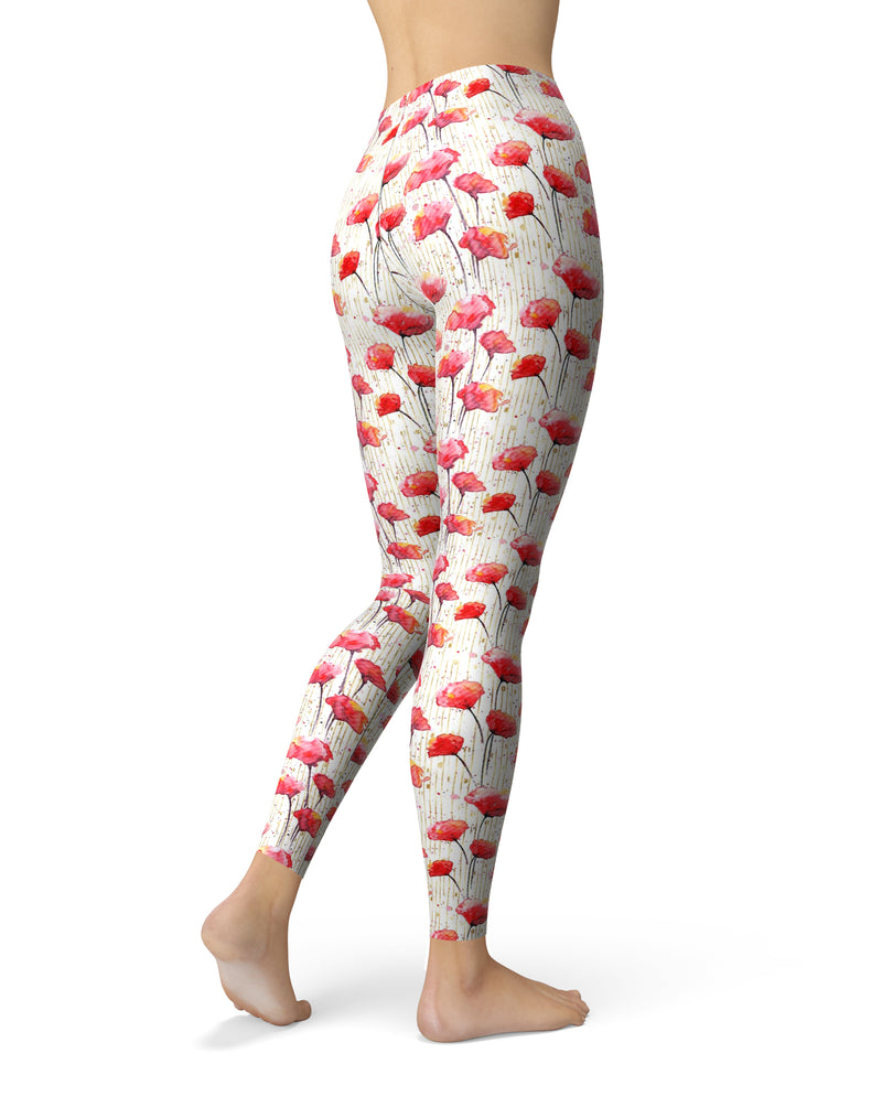 Karamfila Watercolo Poppies V14 - All Over Print Womens Leggings / Yoga or Workout Pants