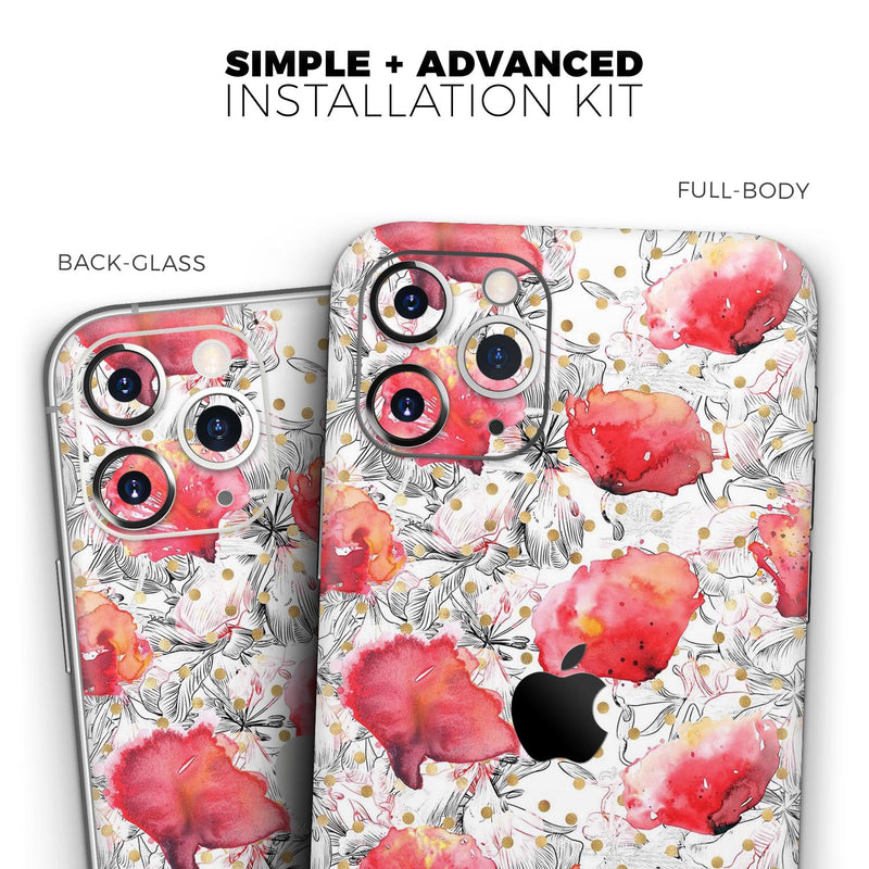 Karamfila Watercolo Poppies V26 - Skin-Kit compatible with the Apple iPhone 12, 12 Pro Max, 12 Mini, 11 Pro or 11 Pro Max (All iPhones Available)
