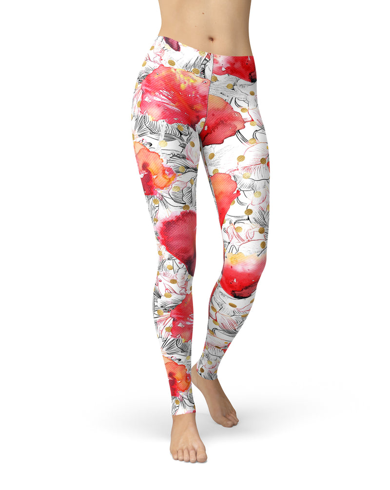 Karamfila Watercolo Poppies V29 - All Over Print Womens Leggings / Yoga or Workout Pants