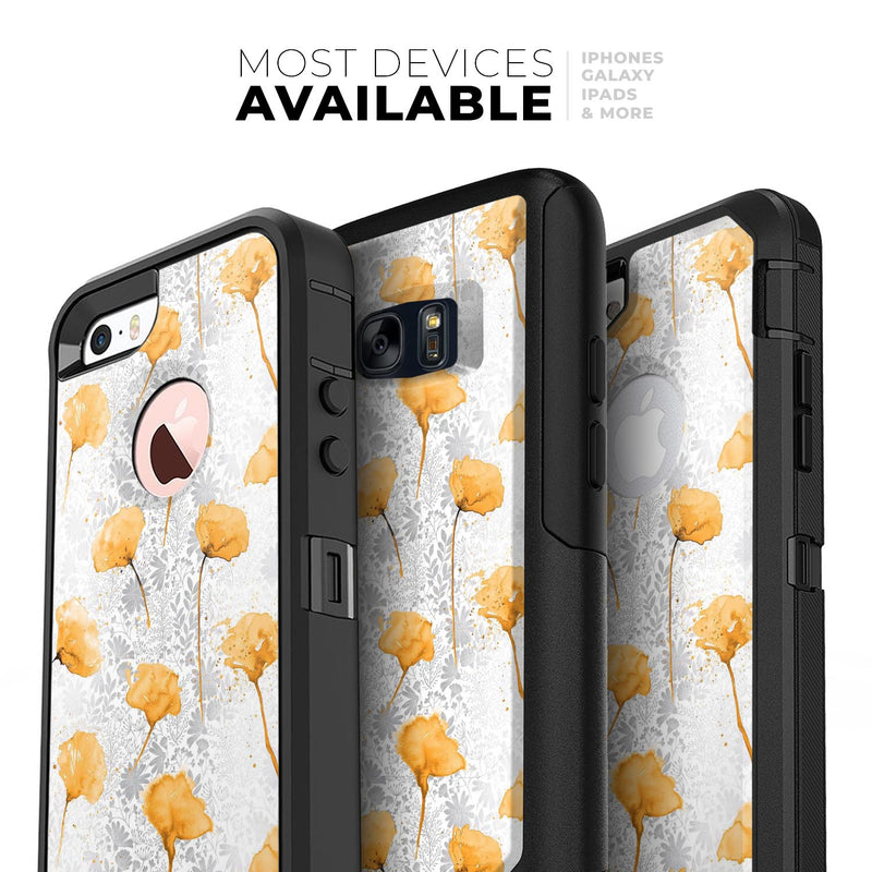 Karamfila Yellow & Gray Floral V10 - Skin Kit for the iPhone OtterBox Cases