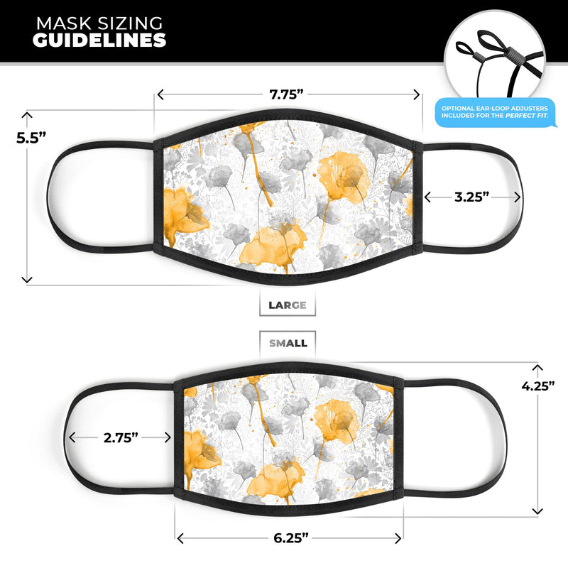 Karamfila Yellow & Gray Floral V11 - Made in USA Mouth Cover Unisex Anti-Dust Cotton Blend Reusable & Washable Face Mask with Adjustable Sizing for Adult or Child