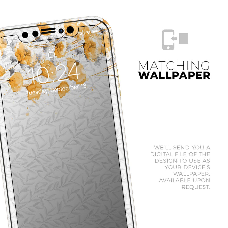 Karamfila Yellow & Gray Floral V14 - Skin-Kit compatible with the Apple iPhone 12, 12 Pro Max, 12 Mini, 11 Pro or 11 Pro Max (All iPhones Available)