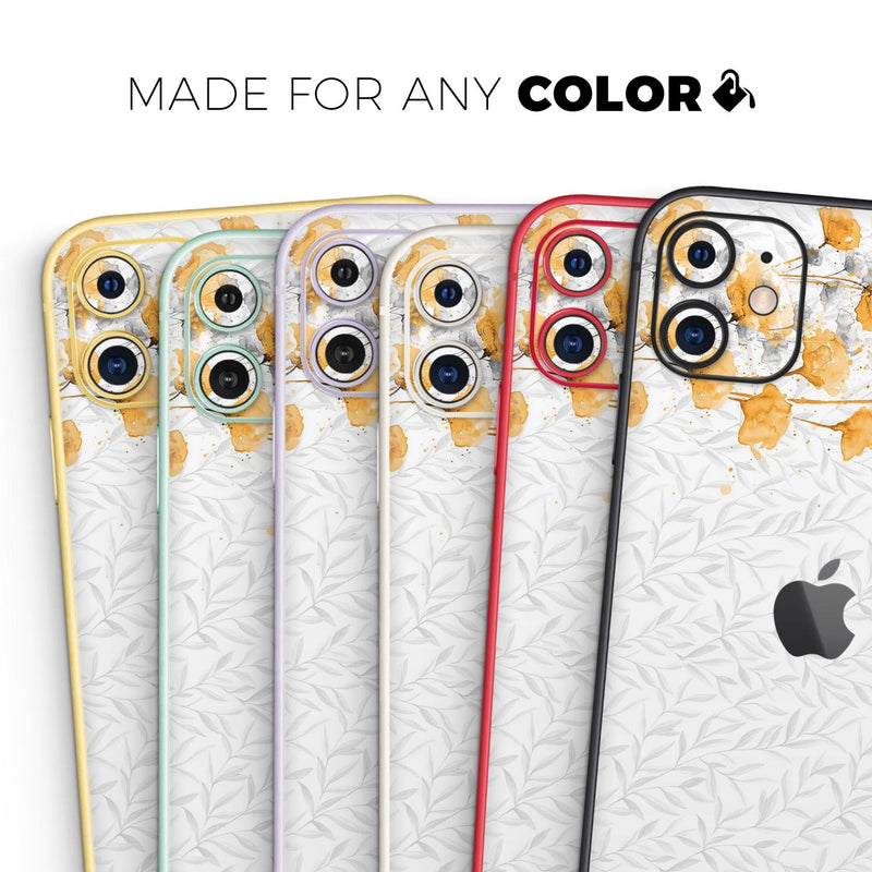 Karamfila Yellow & Gray Floral V14 - Skin-Kit compatible with the Apple iPhone 12, 12 Pro Max, 12 Mini, 11 Pro or 11 Pro Max (All iPhones Available)