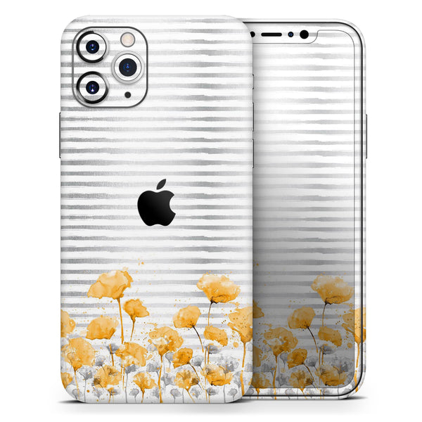 Karamfila Yellow & Gray Floral V16 - Skin-Kit compatible with the Apple iPhone 12, 12 Pro Max, 12 Mini, 11 Pro or 11 Pro Max (All iPhones Available)