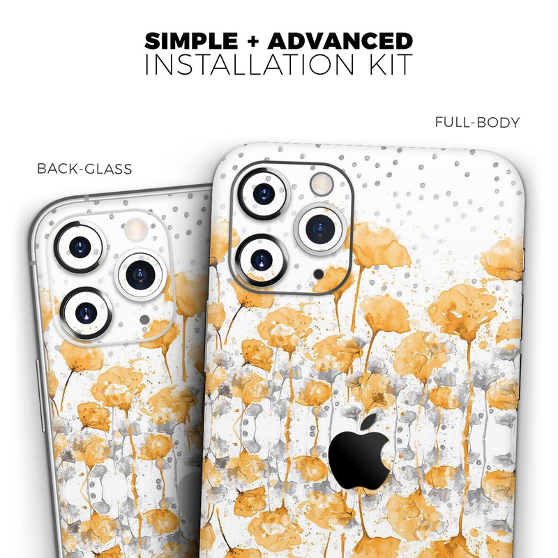 Karamfila Yellow & Gray Floral V2 - Skin-Kit compatible with the Apple iPhone 12, 12 Pro Max, 12 Mini, 11 Pro or 11 Pro Max (All iPhones Available)