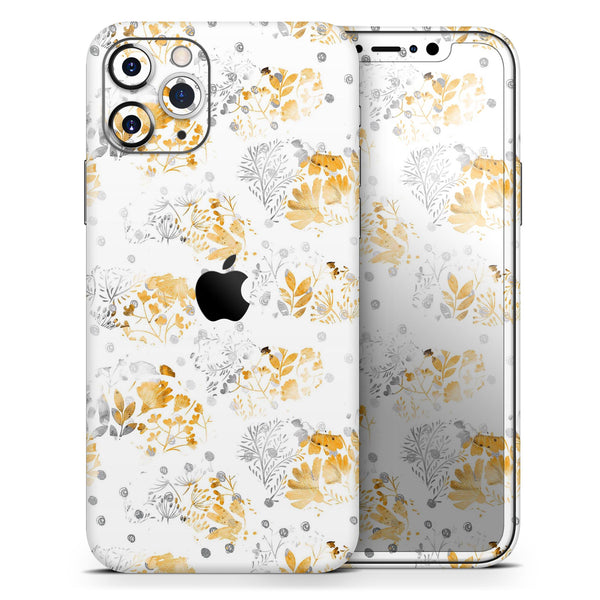 Karamfila Yellow & Gray Floral V5 - Skin-Kit compatible with the Apple iPhone 12, 12 Pro Max, 12 Mini, 11 Pro or 11 Pro Max (All iPhones Available)