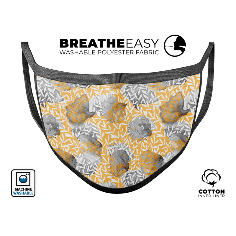 Karamfila Yellow & Gray Floral V6 - Made in USA Mouth Cover Unisex Anti-Dust Cotton Blend Reusable & Washable Face Mask with Adjustable Sizing for Adult or Child