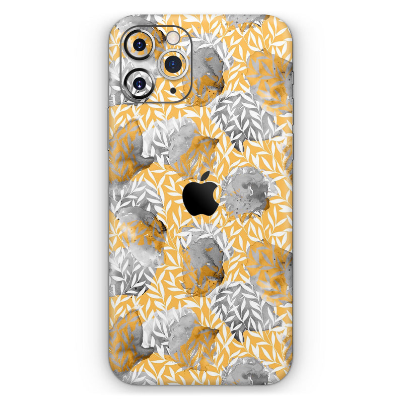 Karamfila Yellow & Gray Floral V6 - Skin-Kit compatible with the Apple iPhone 12, 12 Pro Max, 12 Mini, 11 Pro or 11 Pro Max (All iPhones Available)