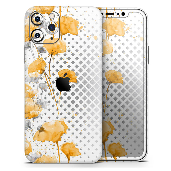 Karamfila Yellow & Gray Floral V8 - Skin-Kit compatible with the Apple iPhone 12, 12 Pro Max, 12 Mini, 11 Pro or 11 Pro Max (All iPhones Available)