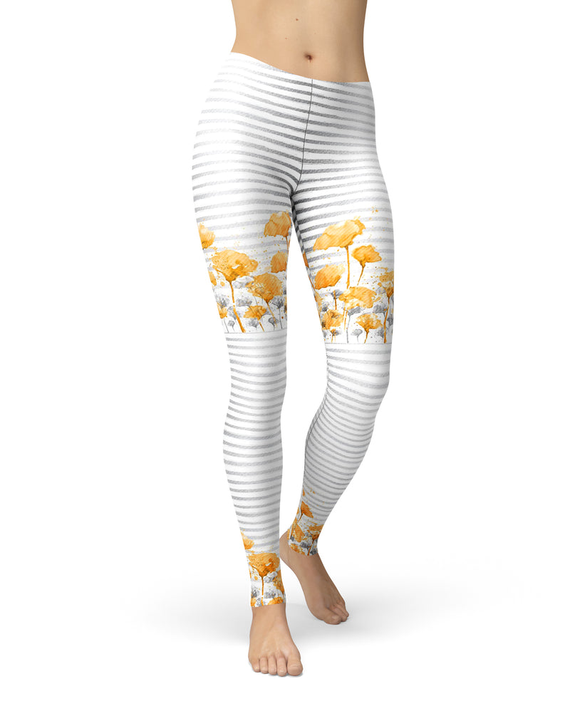 Karamfila Yellow & Gray Floral V16 - All Over Print Womens Leggings / Yoga or Workout Pants