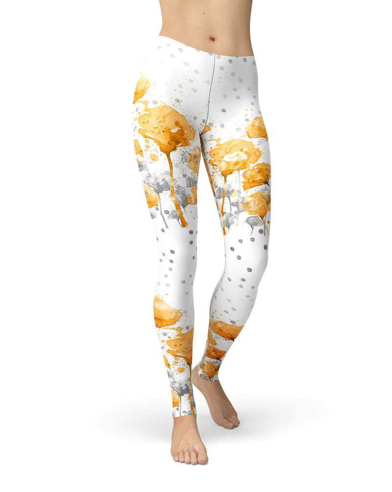 Karamfila Yellow & Gray Floral V1 - All Over Print Womens Leggings / Yoga or Workout Pants