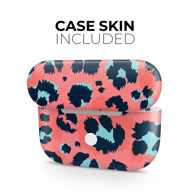 Leopard Coral and Teal V23 - Full Body Skin Decal Wrap Kit for the Wireless Bluetooth Apple Airpods Pro, AirPods Gen 1 or Gen 2 with Wireless Charging