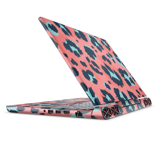 Leopard Coral and Teal V23 - Full Body Skin Decal Wrap Kit for the Dell Inspiron 15 7000 Gaming Laptop (2017 Model)