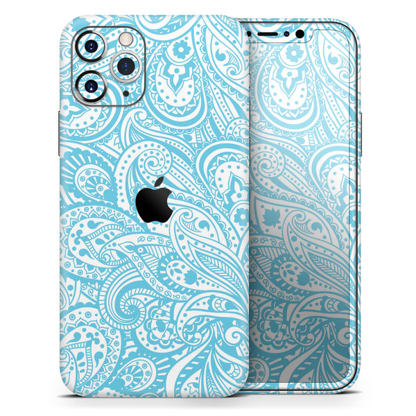 Light Blue Paisley Floral Pattern V3 - Skin-Kit compatible with the Apple iPhone 12, 12 Pro Max, 12 Mini, 11 Pro or 11 Pro Max (All iPhones Available)