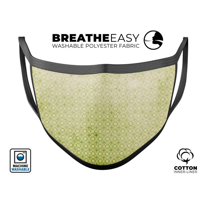 Light Green Grunge Micro Square Pattern - Made in USA Mouth Cover Unisex Anti-Dust Cotton Blend Reusable & Washable Face Mask with Adjustable Sizing for Adult or Child