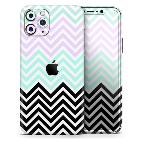 Light Teal & Purple Sharp Black Chevron - Skin-Kit compatible with the Apple iPhone 12, 12 Pro Max, 12 Mini, 11 Pro or 11 Pro Max (All iPhones Available)