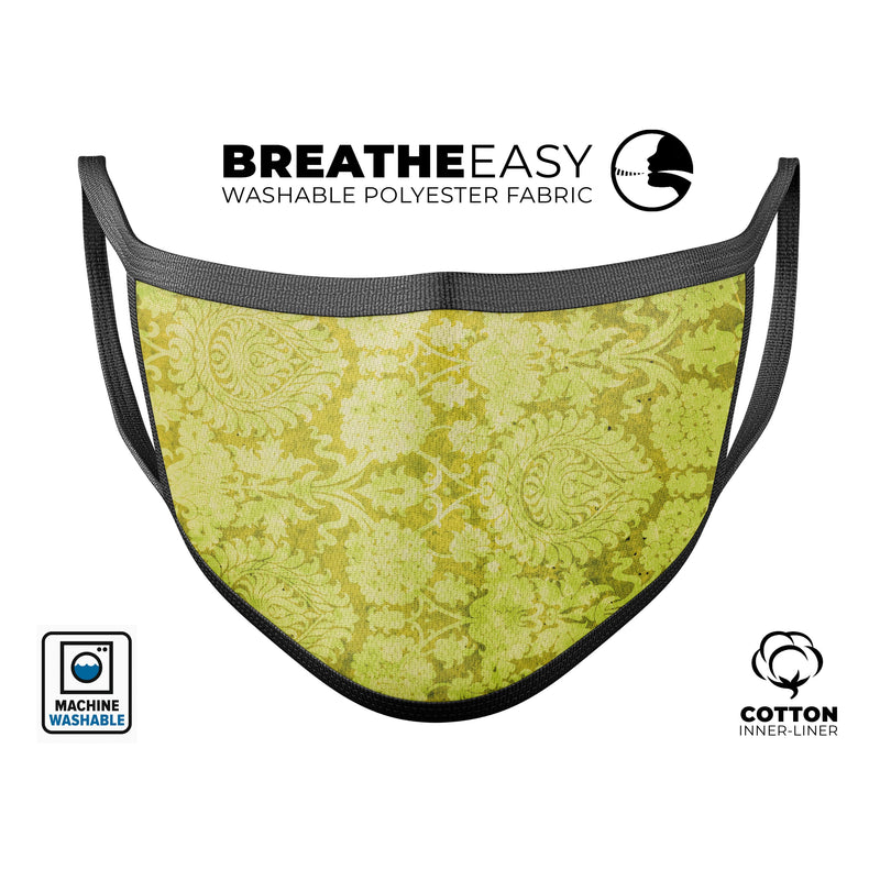 Lime Green Cauliflower Damask Pattern - Made in USA Mouth Cover Unisex Anti-Dust Cotton Blend Reusable & Washable Face Mask with Adjustable Sizing for Adult or Child