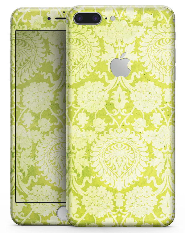 Lime Green Floral Rococo Pattern - Skin-kit for the iPhone 8 or 8 Plus