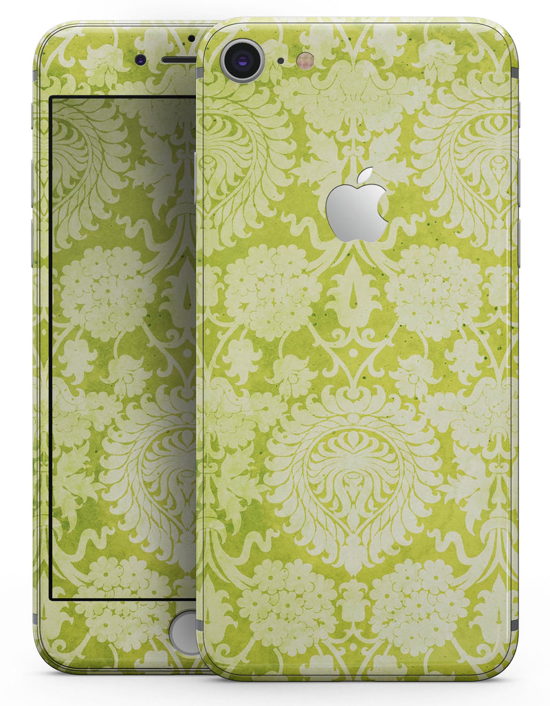 Lime Green Floral Rococo Pattern - Skin-kit for the iPhone 8 or 8 Plus