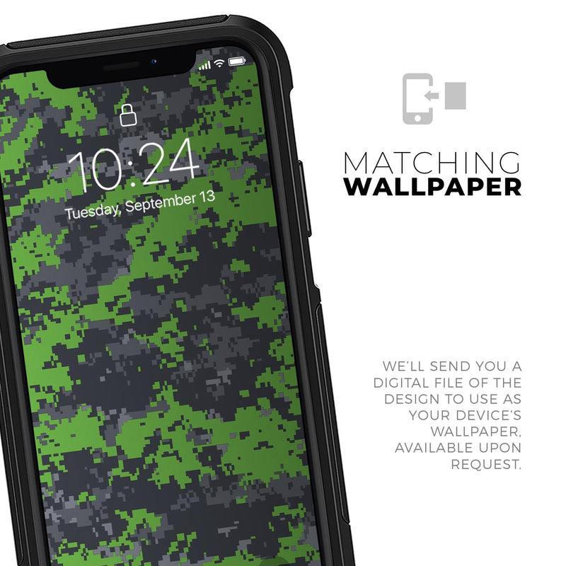 Lime Green and Gray Digital Camouflage - Skin Kit for the iPhone OtterBox Cases