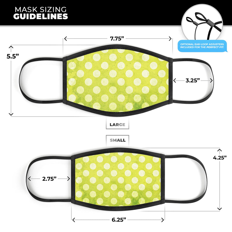 Lime Green and White Polkadots - Made in USA Mouth Cover Unisex Anti-Dust Cotton Blend Reusable & Washable Face Mask with Adjustable Sizing for Adult or Child