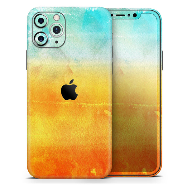 Lined Orange 443 Absorbed Watercolor Texture - Skin-Kit compatible with the Apple iPhone 12, 12 Pro Max, 12 Mini, 11 Pro or 11 Pro Max (All iPhones Available)