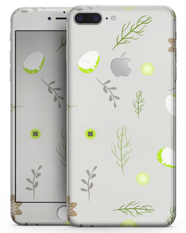 Little Gray Twigs with Lime Green Eggs - Skin-kit for the iPhone 8 or 8 Plus