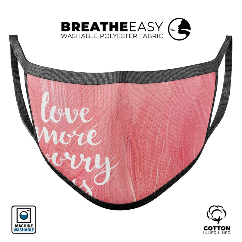 Love More Worry Less - Made in USA Mouth Cover Unisex Anti-Dust Cotton Blend Reusable & Washable Face Mask with Adjustable Sizing for Adult or Child