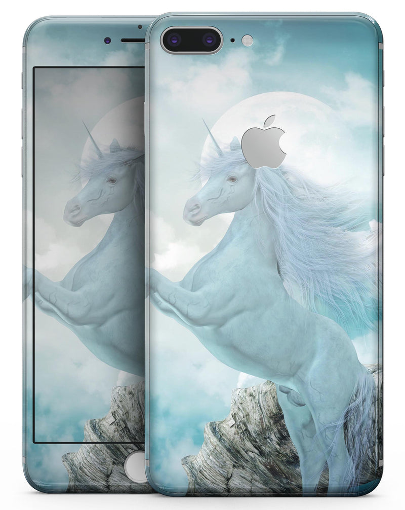 Majestic White Stallion Unicorn Rearing in Triump over Enemies Before the Light of a Full Moon on a Mid Summer's Night - Skin-kit for the iPhone 8 or 8 Plus