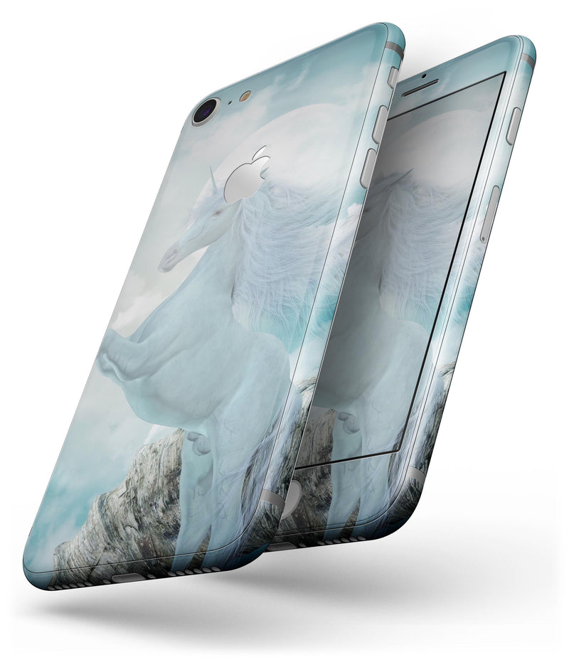 Majestic White Stallion Unicorn Rearing in Triump over Enemies Before the Light of a Full Moon on a Mid Summer's Night - Skin-kit for the iPhone 8 or 8 Plus